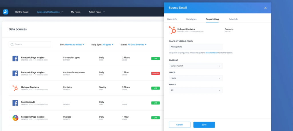 Dataddo data extraction software interface