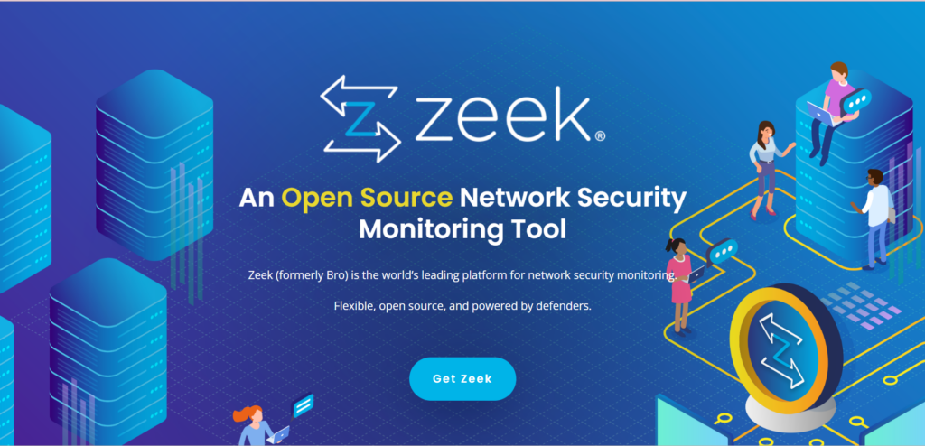 Screenshot of Zeek's web page