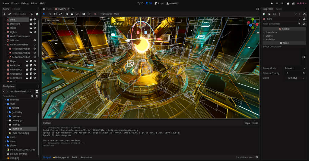 Godot game engine software interface