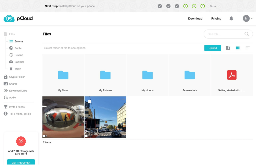 pCloud All files page overview
