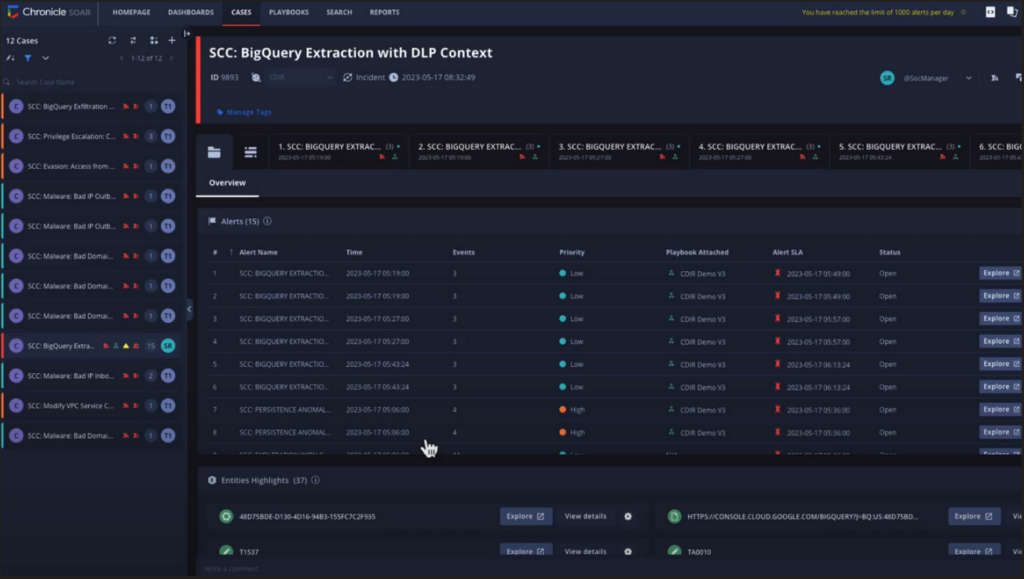 Case management feature in Google Cloud Chronicle SOAR