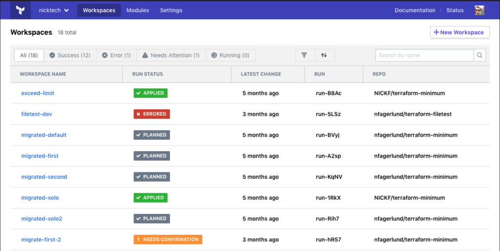 Workspaces feature in Terraform DevOps automation software