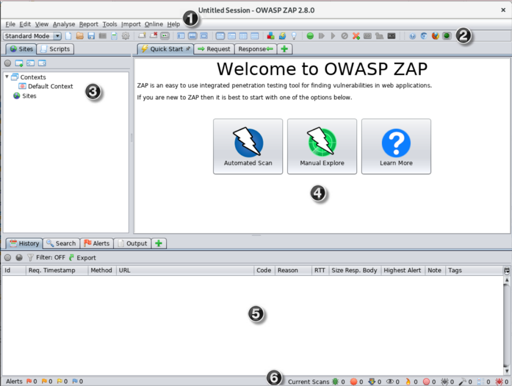 ZAP desktop UI view for network security audit