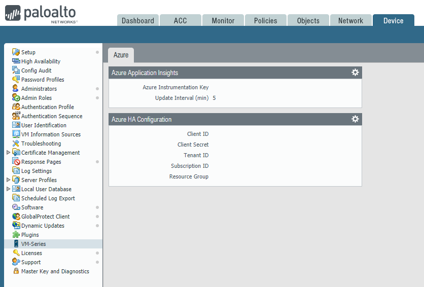 Palo Alto VM-Series intrusion prevention software interface