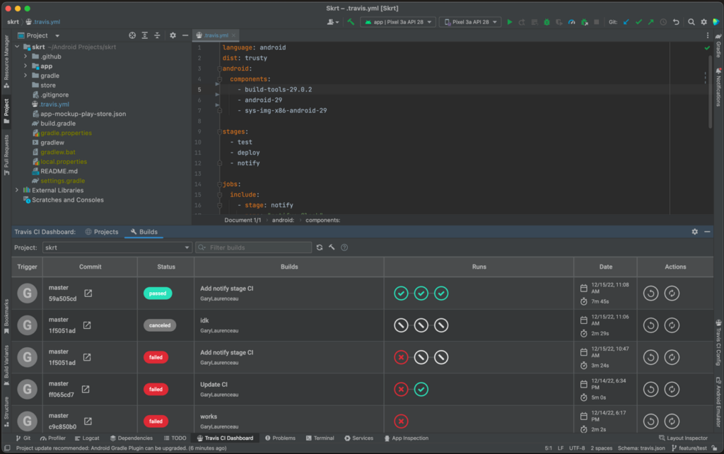 Travis CI dashboard