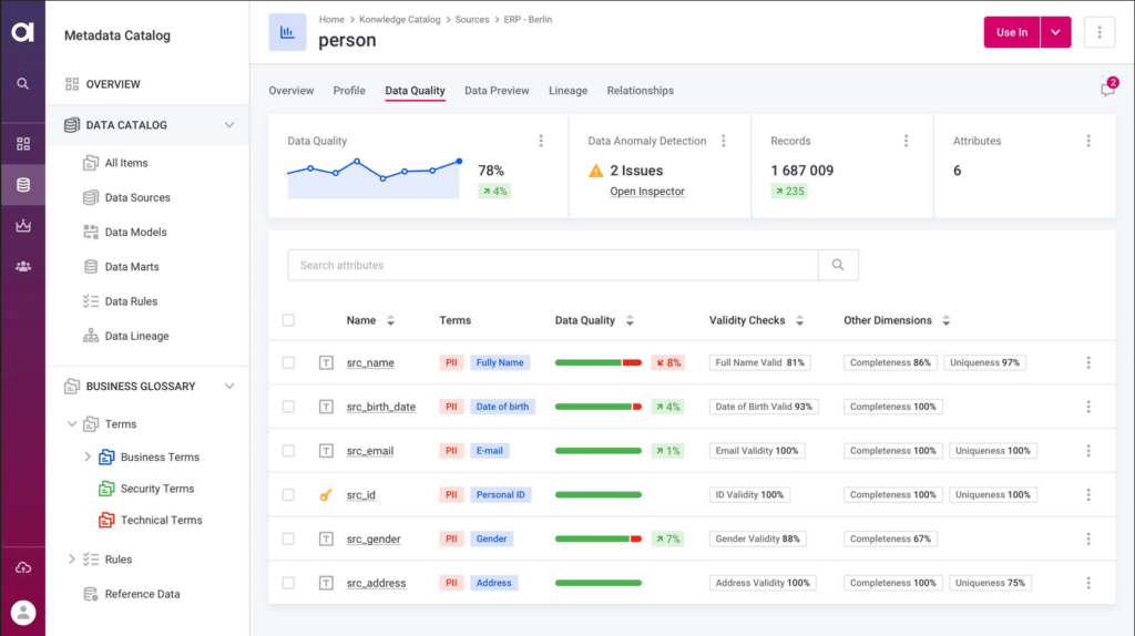 Ataccama ONE data quality software interface
