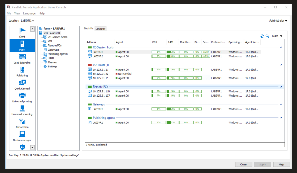 Farm configuration scenario in Parallels Remote Application Server (RAS) application server software