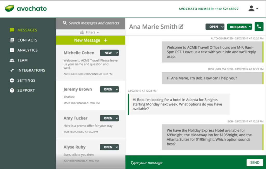 Avochato cloud communication platform interface