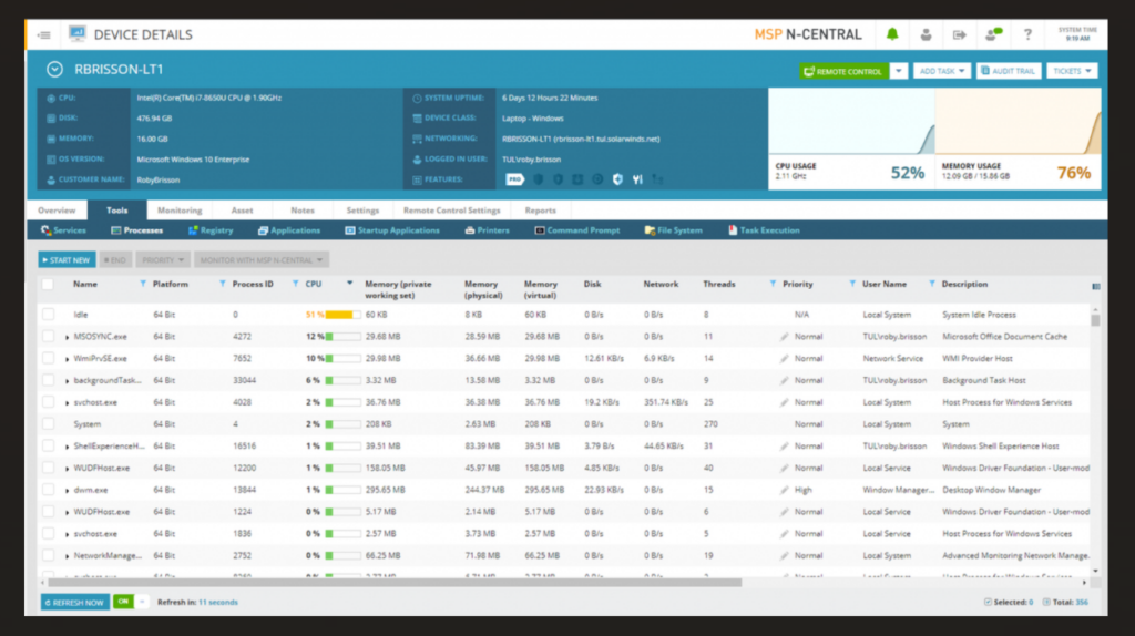 N‑central patch management software interface