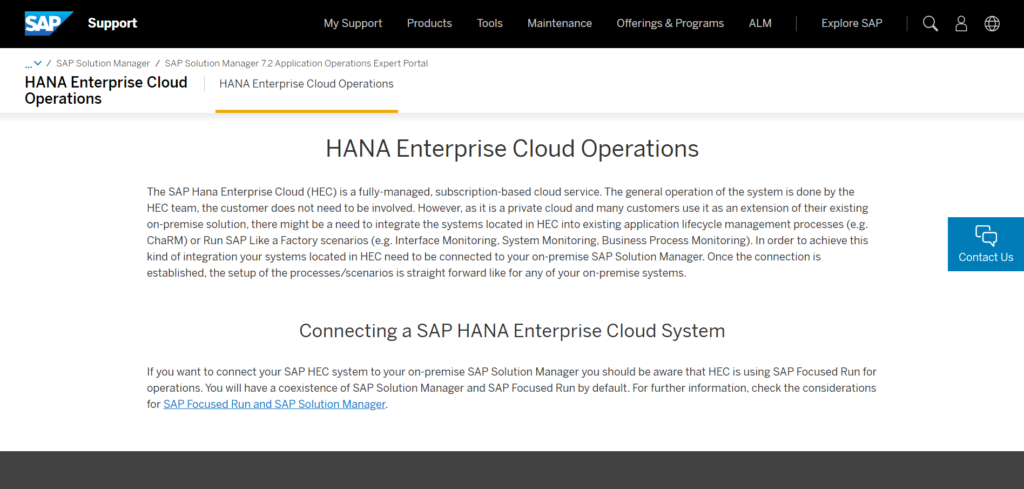 SAP HEC (HANA Enterprise Cloud) website