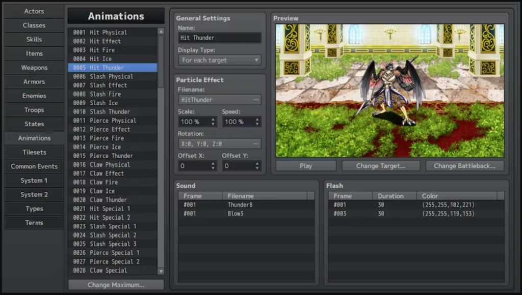 RPG Maker game engine software interface
