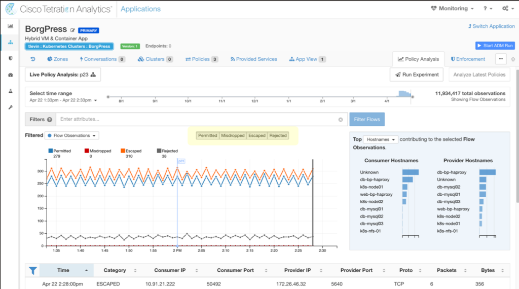 Cisco Tetration cloud workload protection platform interface