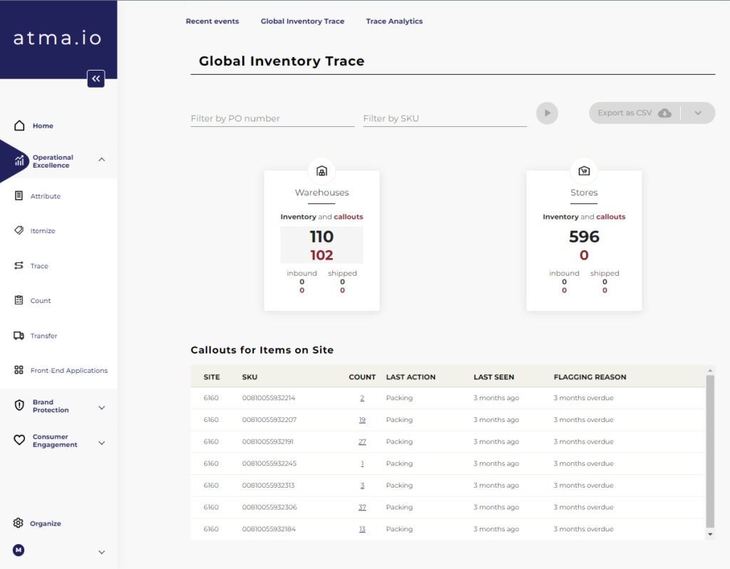 Gobal inventory trace feature in Atma.io IOT cloud platform
