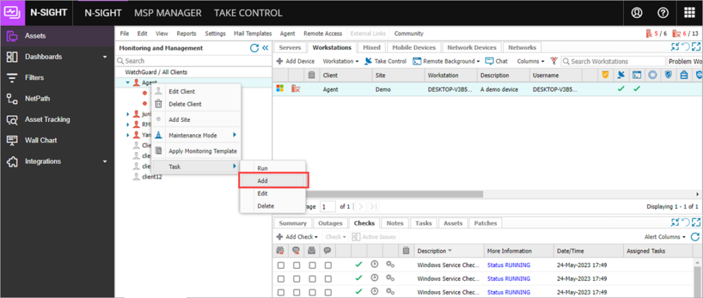 N-sight tasks and deployment interface