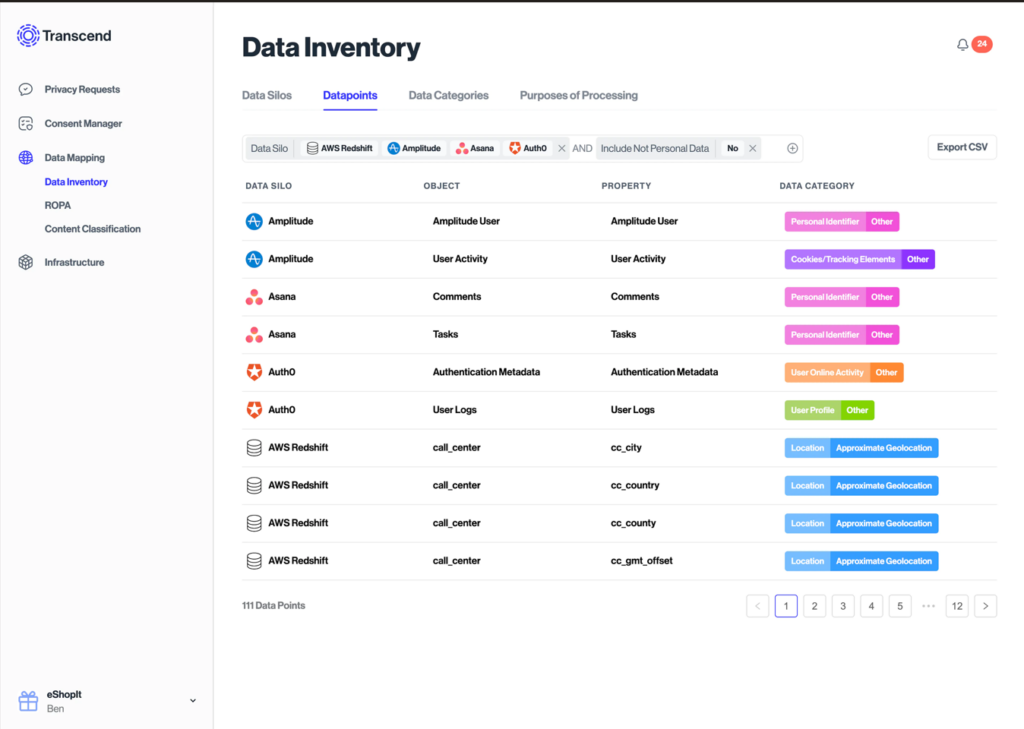 Trancend's data mapping feature