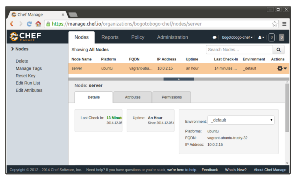 Node information and reports from the Chef server