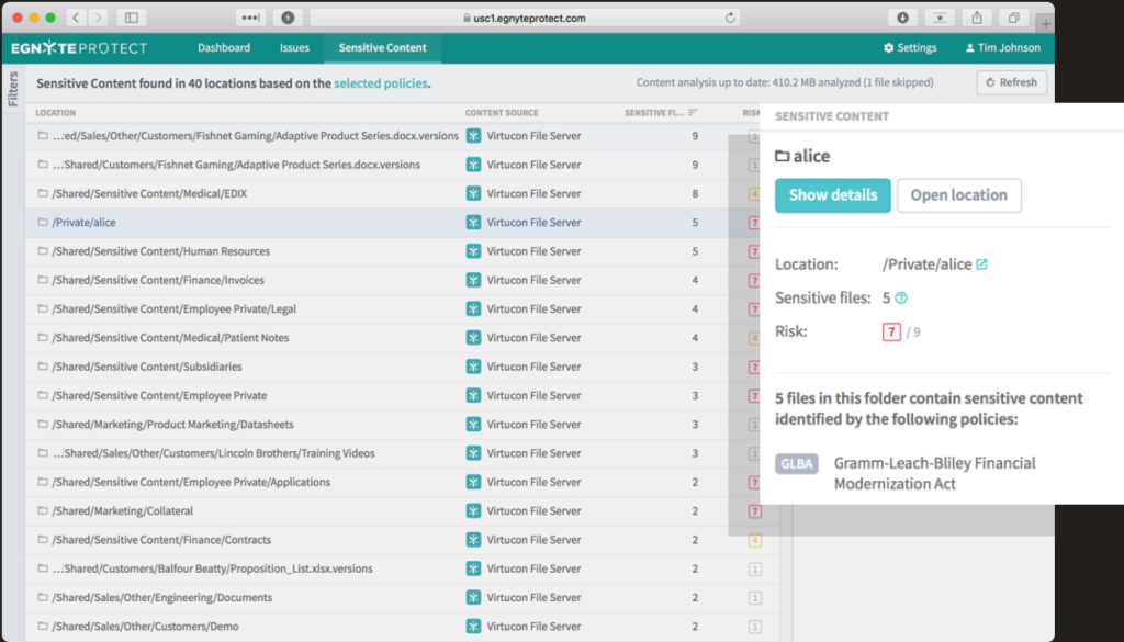 Egnyte data governance tool interface