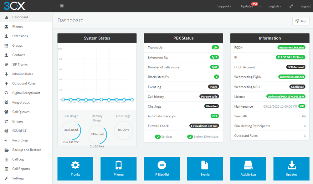 3CX cloud communication platform interface