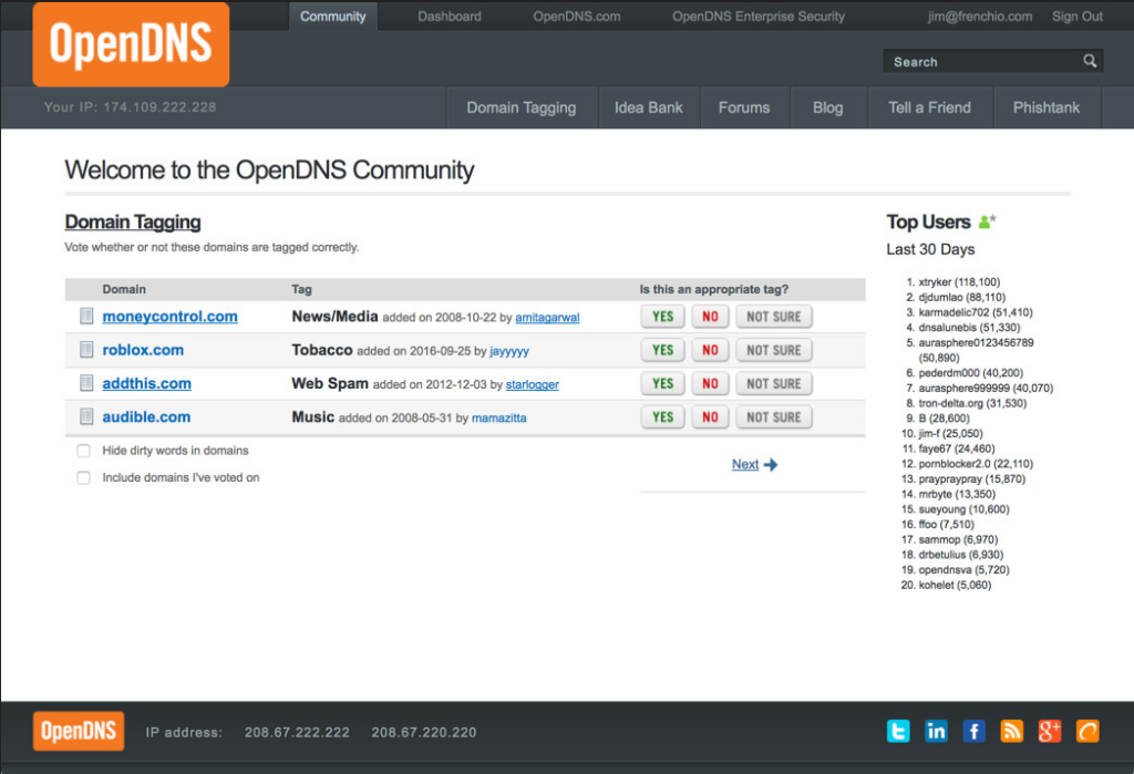 Domain tagging feature in Cisco OpenDNS DNS security service interface