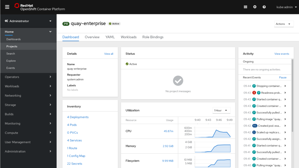 Red Hat Quay project tab interface