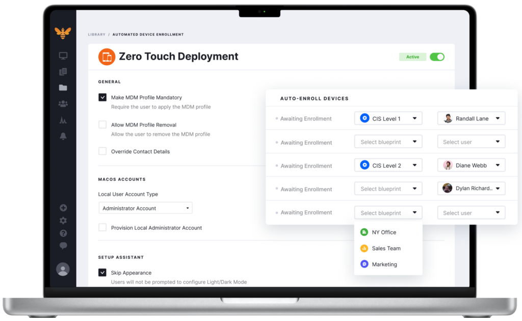 Kandji's zero-touch deployment feature