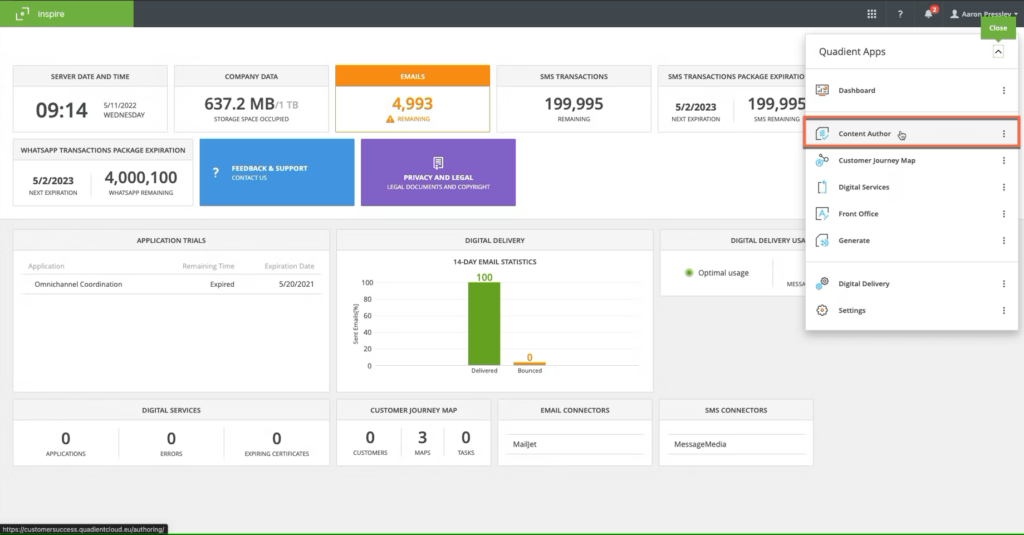 Quadient Inspire cloud communication platform interface