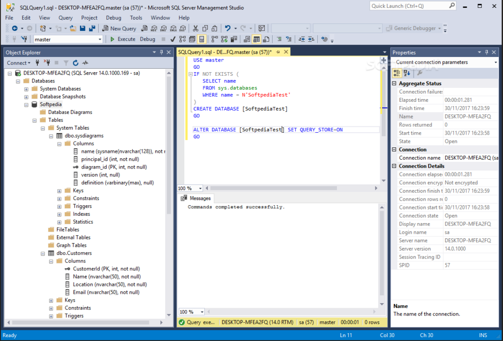 Screenshot of the Microsoft SQL Server management studio