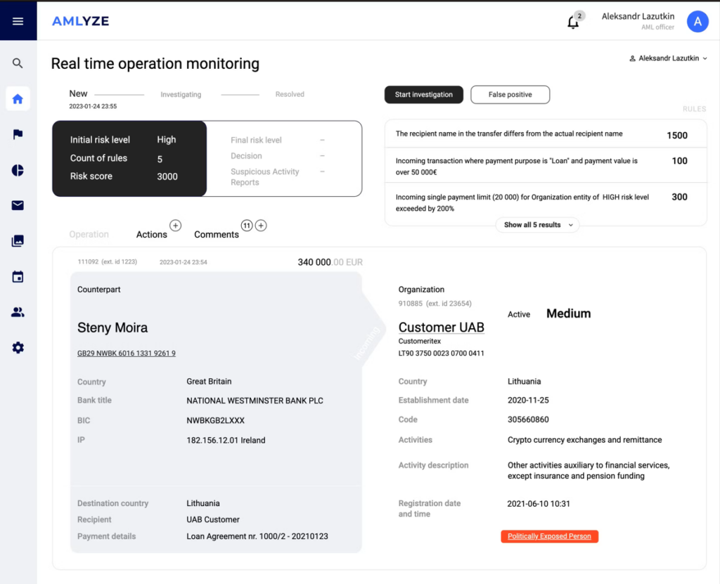 AMLYZE monitoring module feature