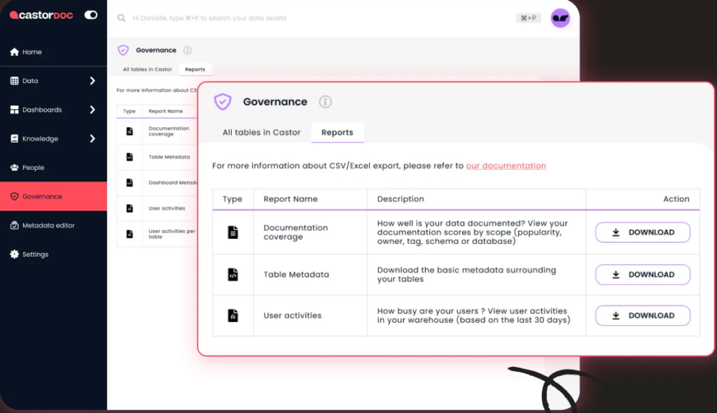 CastorDoc data governance tool interface