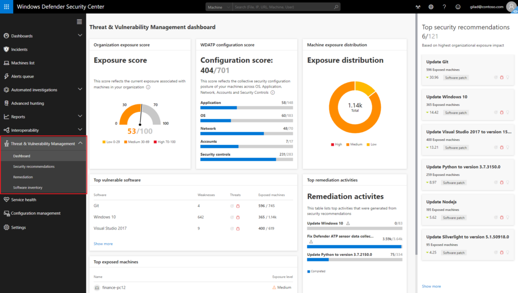 Microsoft Defender Vulnerability Management tool interface