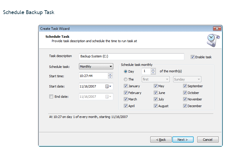 Active@ Disk Image schedule backup task screenshot
