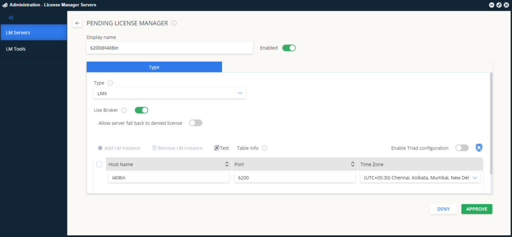 Altair license management software interface
