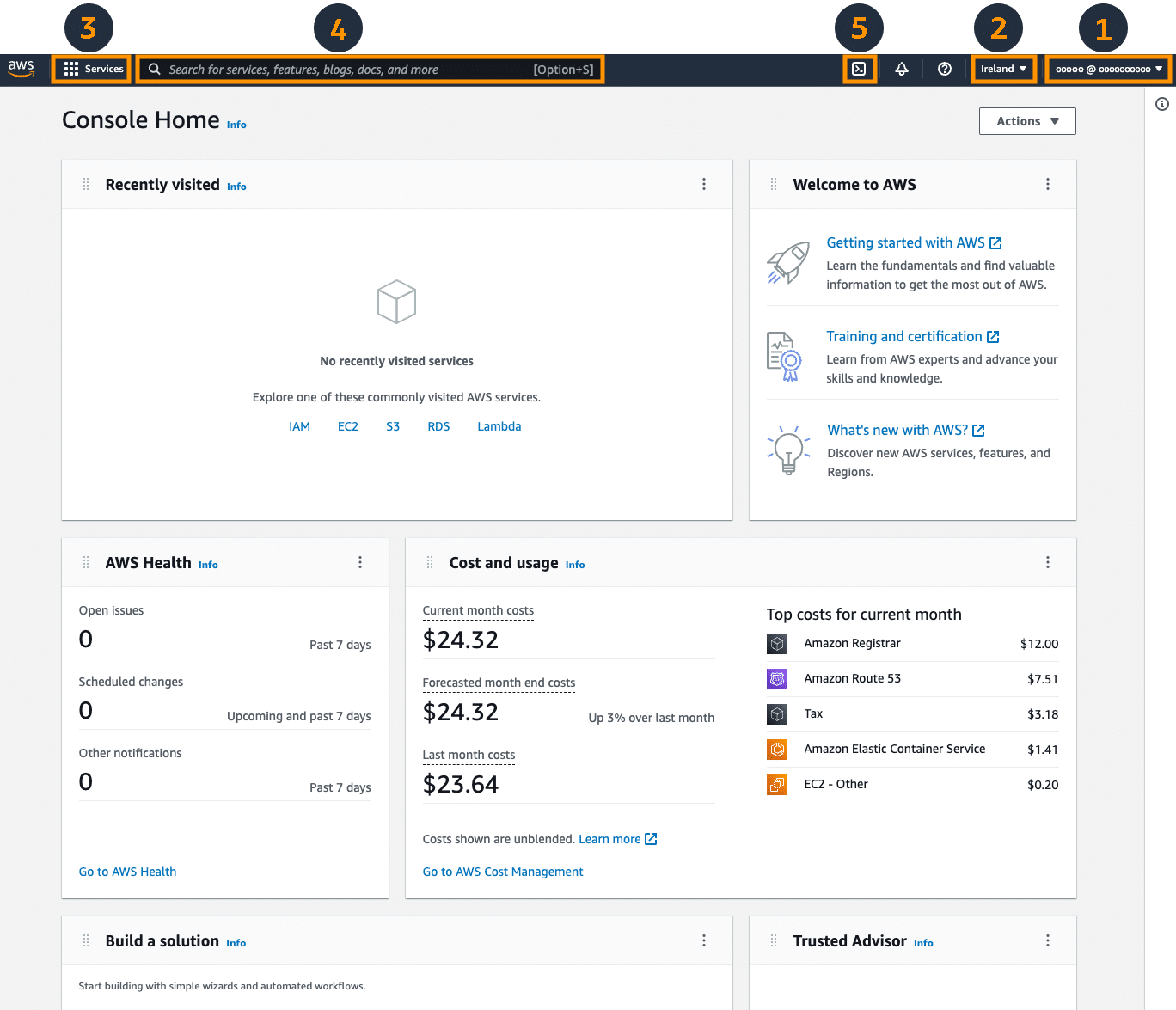 AWS console interface, an IaaS provider showing different data