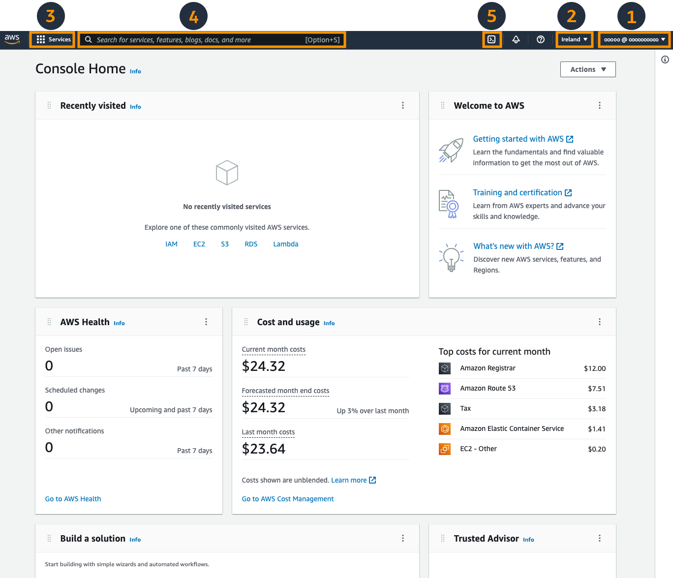 Private cloud provider AWS console interface showing different data