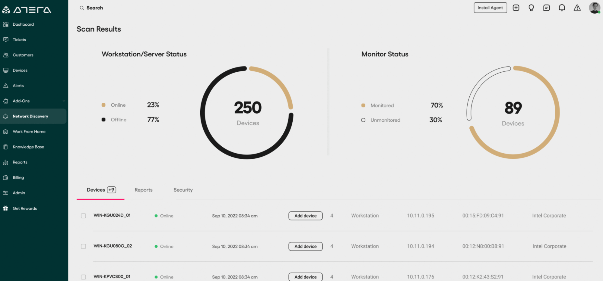 T inventory management with Atera's Network Discovery tab
