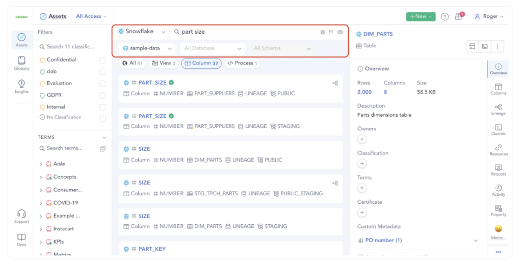Atlan data catalog tool screenshot