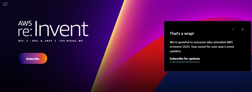 AWS re:Invent page screenshot