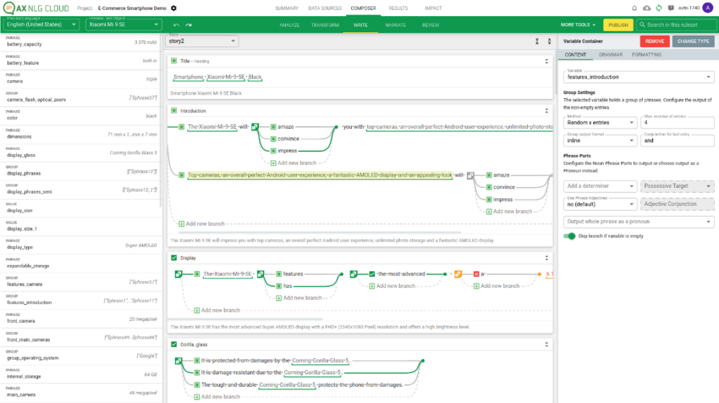 AX Semantics editorial interface