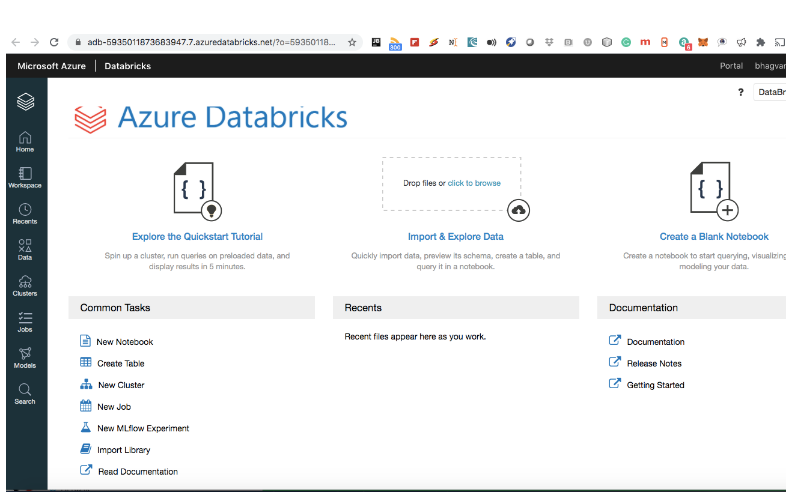 Big data analytics software, Azure Databricks' main dashboard