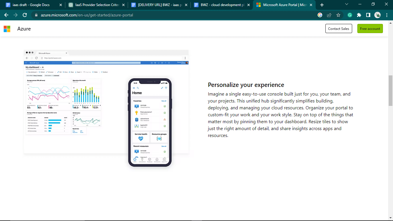 An overview of the Azure portal showing the dashboard