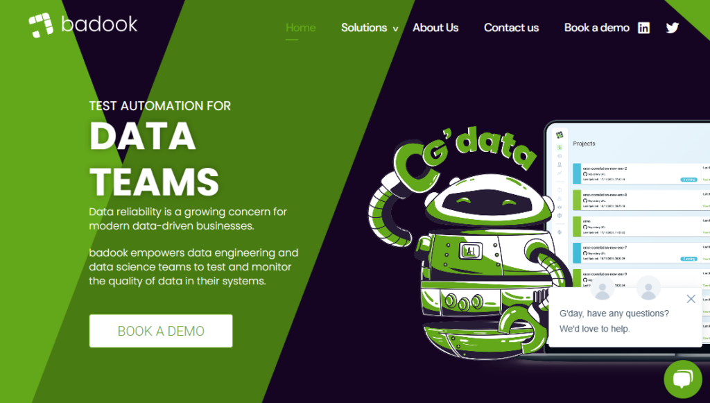 Website of the Badook DataOps tool