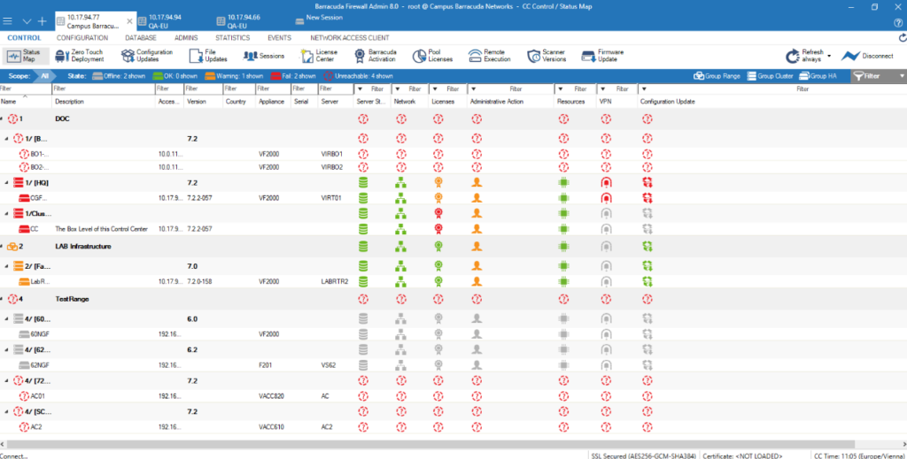 Barracuda CloudGen Firewall configuration dashboard