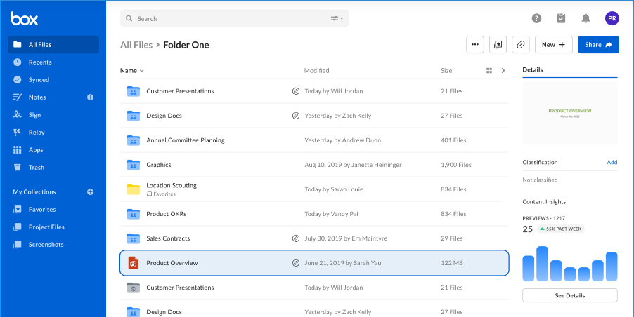 Analytics within the Box cloud storage platform