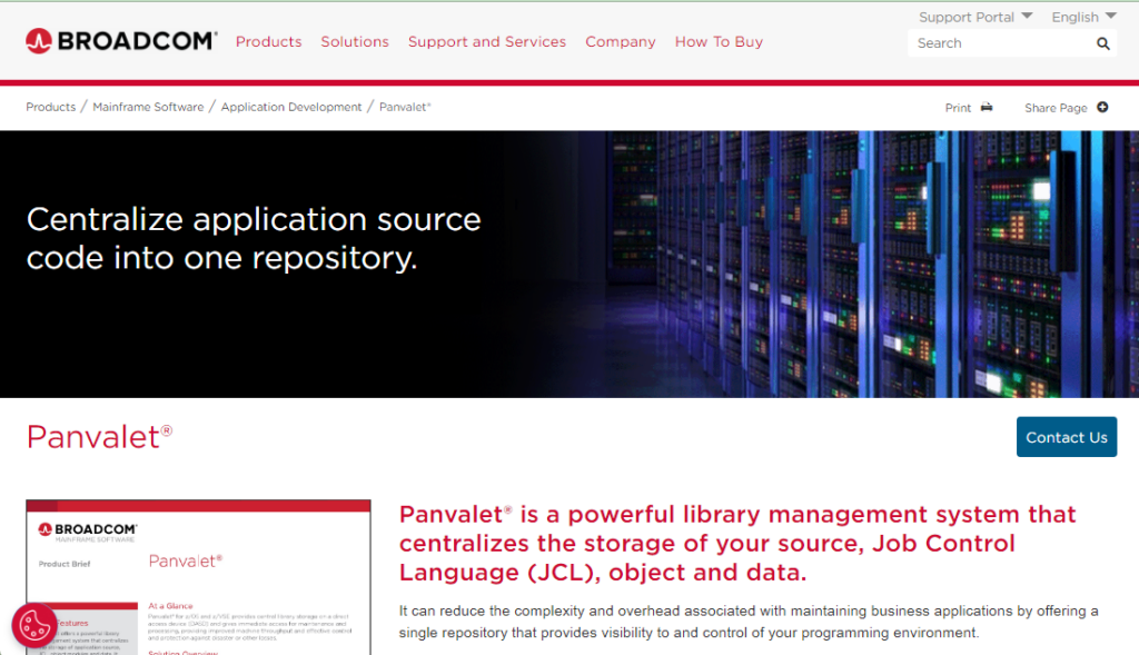 Website of CA Panvalet version control system
