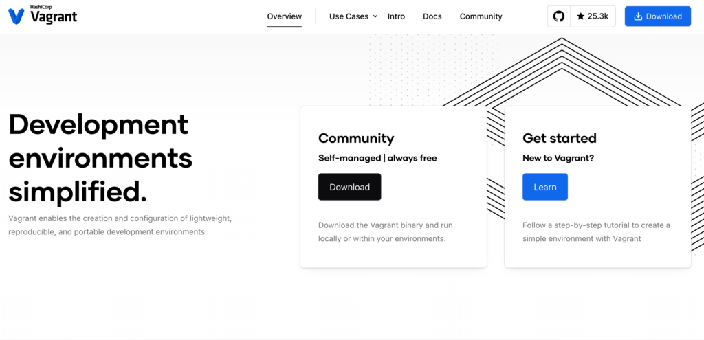 Vagrant review showing the software's home page screenshot