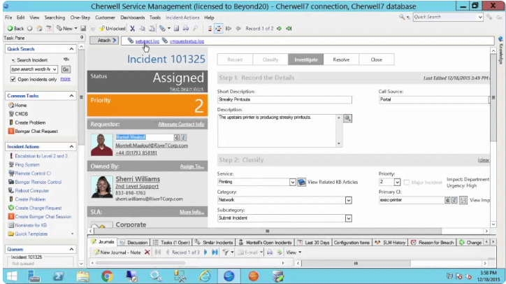 A screenshot of the main page of the tool Cherwell Service Management.