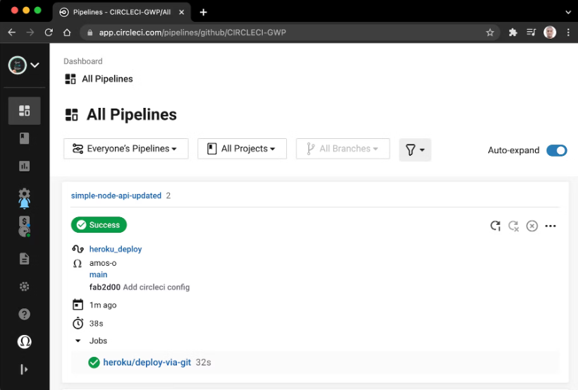 CircleCI all pipelines dashboard