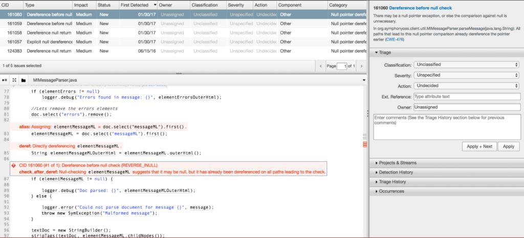 Source code checking of Synopsys Coverty software composition analysis tool