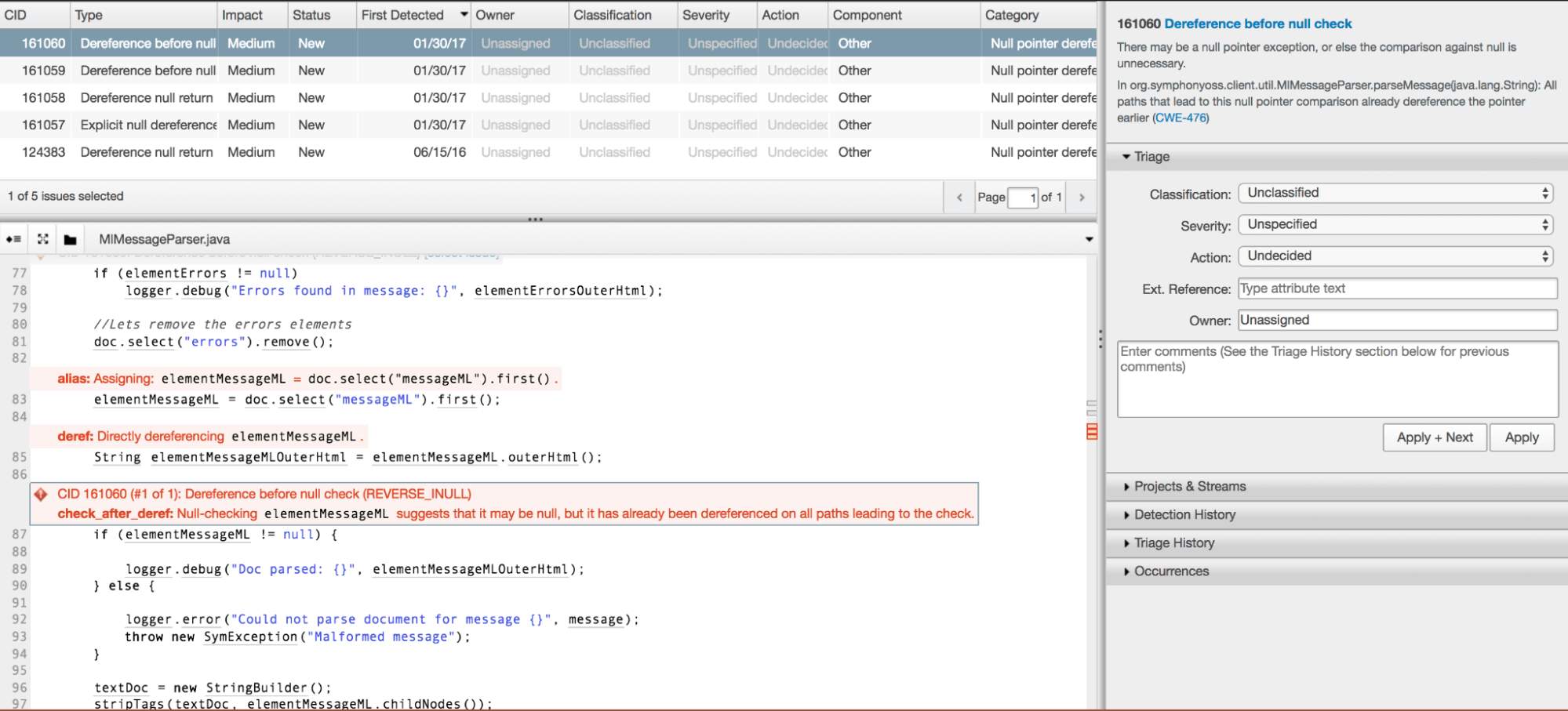 Code analysis with the Synopsys Coverity code editor