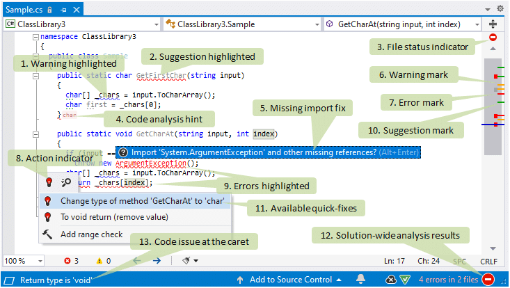 Code analysis tool ReSharper's code editor